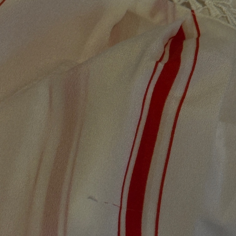 Banana Republic Semi-Sheer White Blouse with Red Stripes and Crochet Trim - Picture 9 of 9
